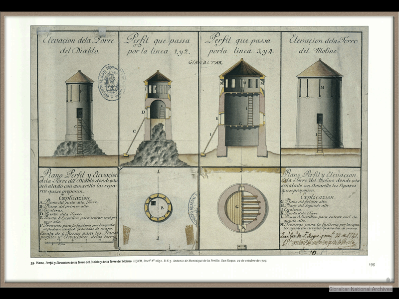 1727-_Plano-Perfil-y-Elevacion-de-la-Torre-del-Diablo-y-de-la-Torre-del-Molino-_-Antonio-de-Montaigut-de-la-Perille-San-Roque